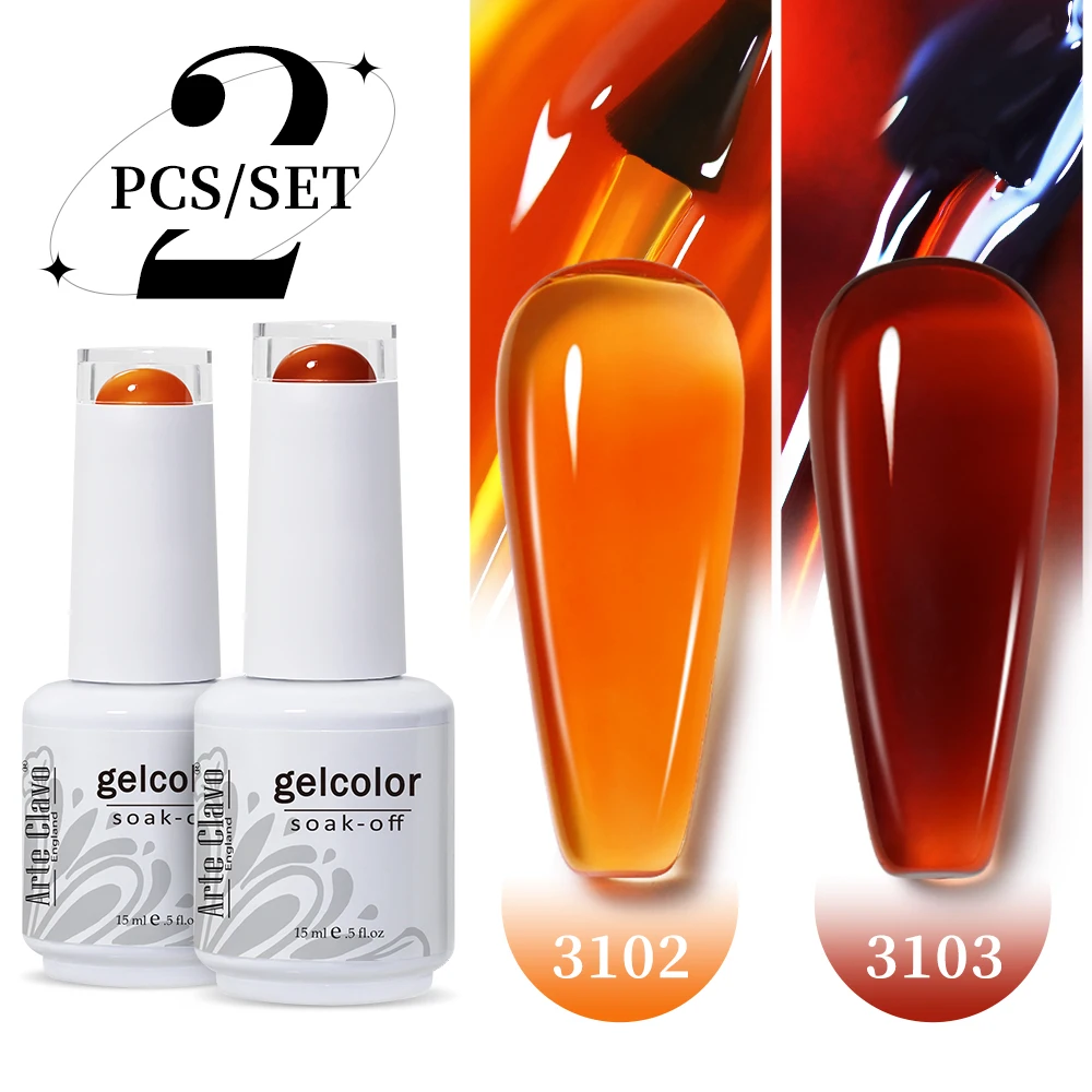 Arte Clavo 15ml 2PCS/Set Półprzezroczysty kolorowy żelowy lakier do paznokci Hybrydowy żel Lak Fresh Bright Nails Art UV Vernis Varnish Manicure