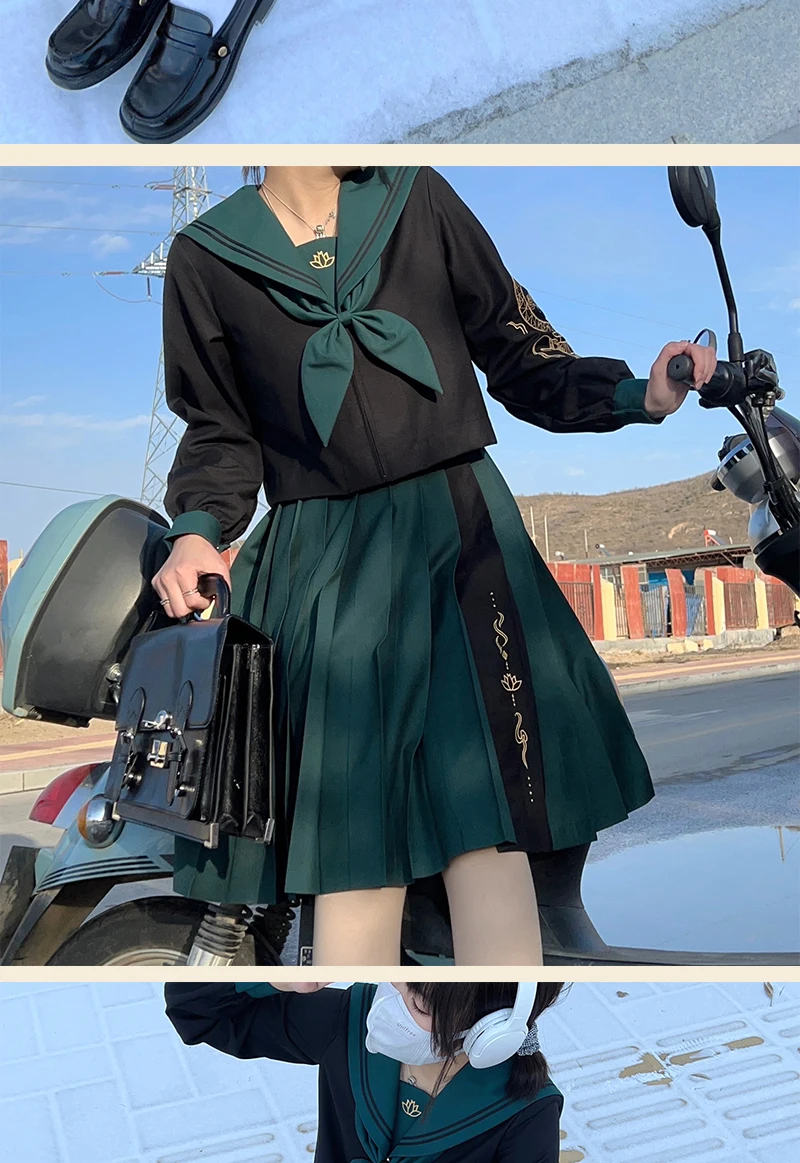 Japanese Korean Orthodox JK Uniform Women Cosplay Embroidered Tops Pleated Skirt Shool Girl Sailor Suit Graduation Suit Full Set
