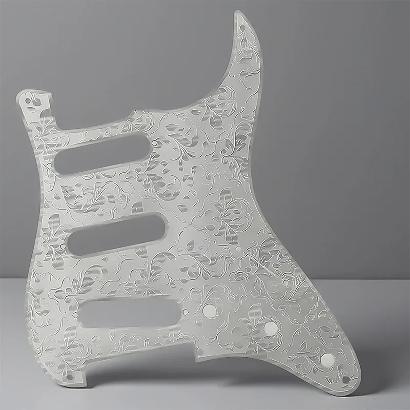 Metal SSS Electric Guitar Pickguard 8 Holes Carved Pattern Durable Pick Guard Replacement Parts with Screws