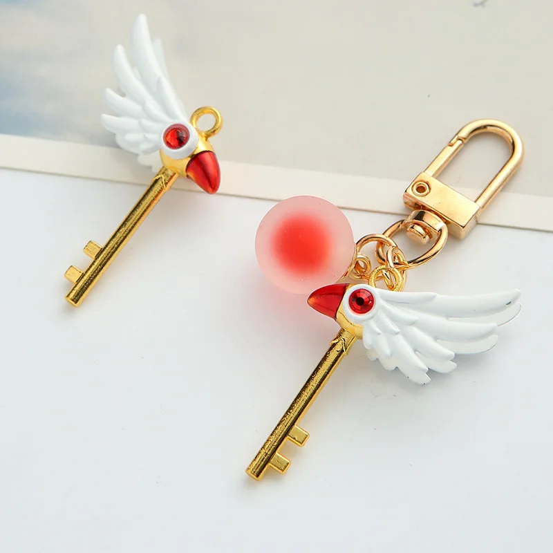 Cardcaptor Card Captor Kinomoto 사쿠라 버드 마술 지팡이 스틱 광대 카드 목걸이 펜던트 키 체인 열쇠 고리 소품 장난감 선물