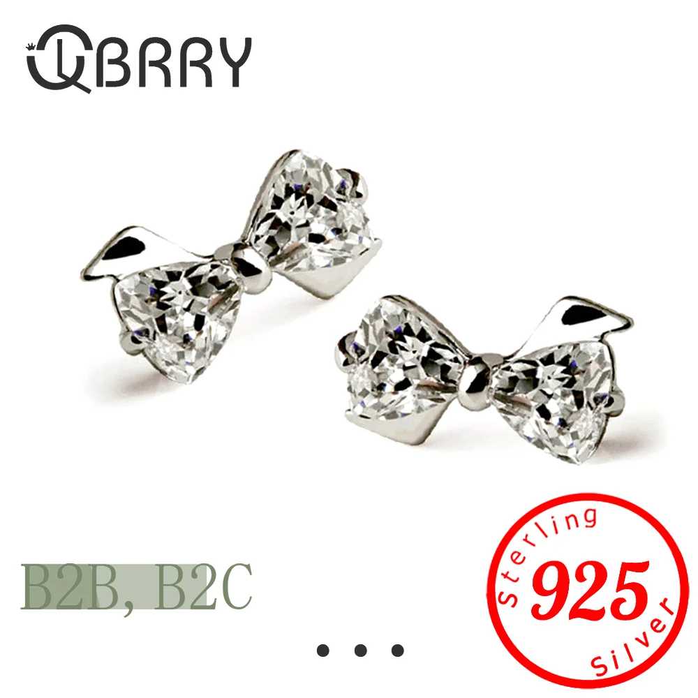 

1 Pair Elegant Cute Bow Rhinestone 925 Sterling Silver Earrings Jewelry