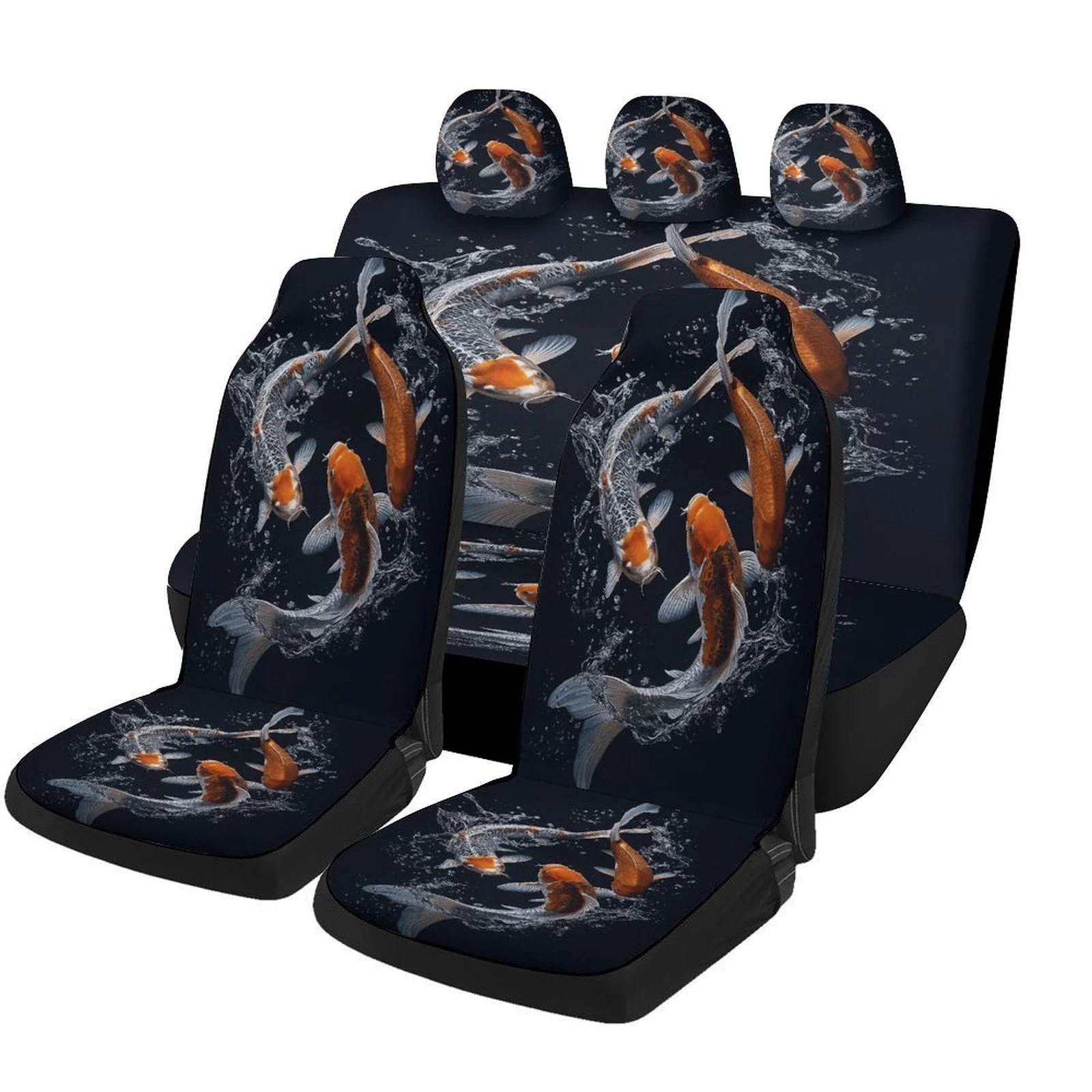 Koi Fish Splash Themed Car Seat Covers Set For Most Cars, Fashionable Comfortable Decorative Car Seat Protector Covers Full Set,