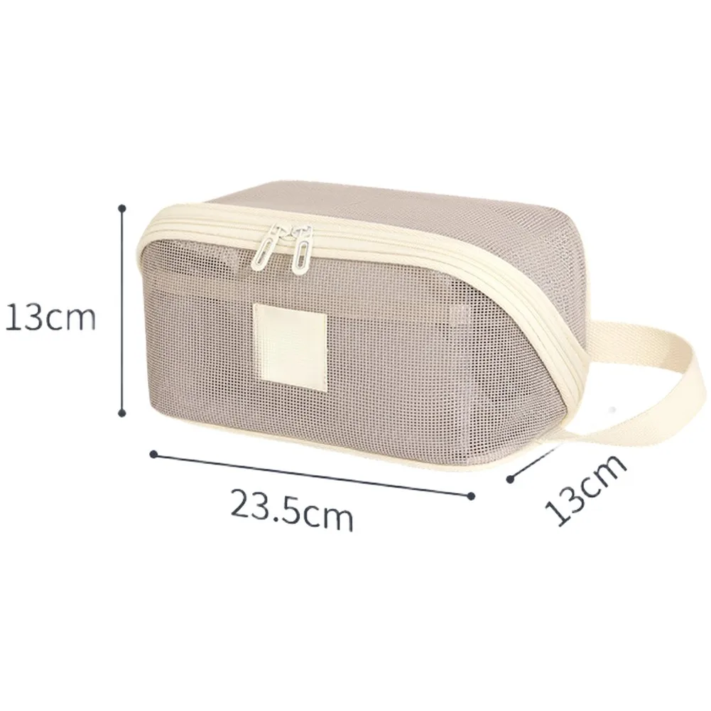 Large Capacity Mesh Travel Bag with Section Layout for Cosmetics Toiletries and Accessories Wide Opening and Brush Pouch
