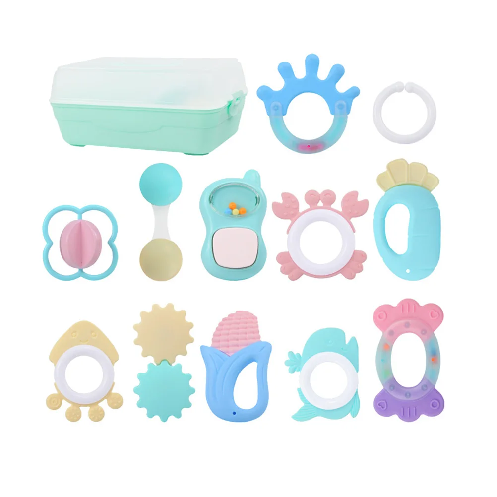 

12Pcs Baby Teething Toys Assorted Shapes Handbells Rattle Molar Soother For Newborns Toddlers Infant Gum Massage