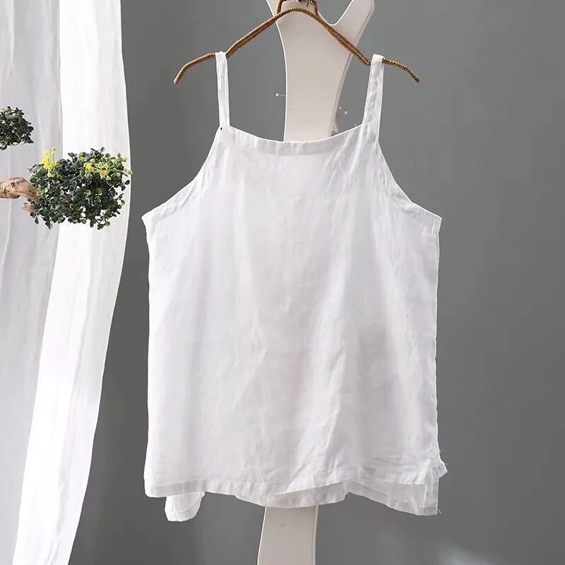 Summer Simple All-match Top Loose Thin Camisole Solid V-neck Vest Women Clothing Sleeveless Casual Highstreet Holiday T-shirt