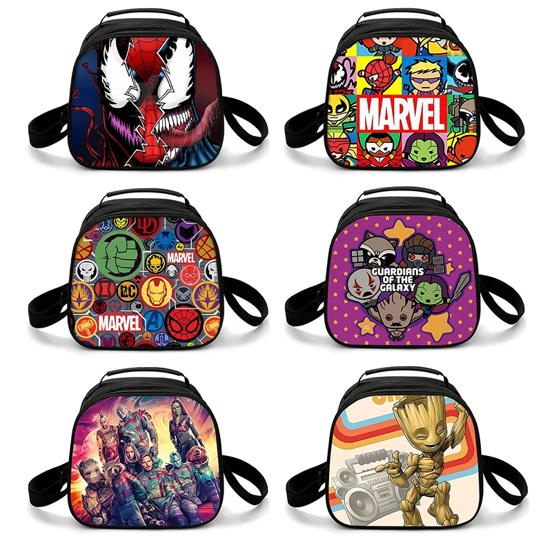 Marvel Heroes Spiderman Lunch Case Thermal Insulat Avengers Movie Anime Cartoon Printing Student School Travel Hand Crosbody Bag