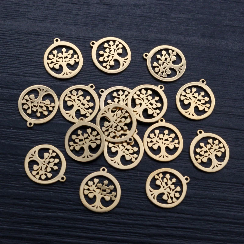 10pc 14x12mm 316 Stainless Steel Gold Plated Tree Small Charms Pendant For Necklace DIY Jewelry Making Accessories