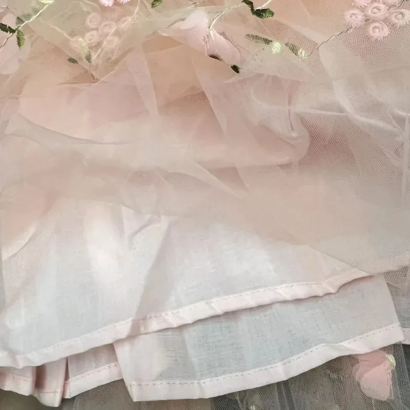 Abiti da ragazza per l\'estate ricamo Appliques Flower Bebe Girl Tutu Dress Birthday Girl Mesh Tulle Dresses Kid Party Clothing