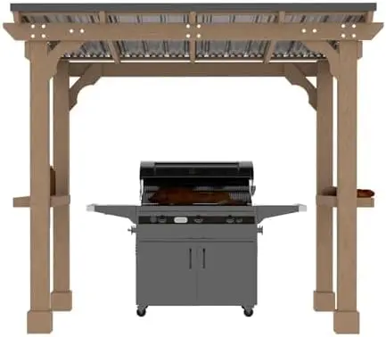 8' x 5' Wooden Grill Gazebo with Sloping Metal roof, 2 Full Size Grills, BBQ Canopy for Outdoor Patio, Lawn, Garden, Backyard