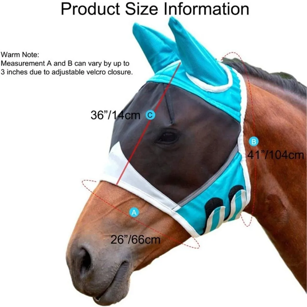 Mascarilla profesional para el cuidado de los caballos, cómoda y ajustable, antilusanos de mosca, malla de secado rápido, cubierta para la cara del caballo, uso estable