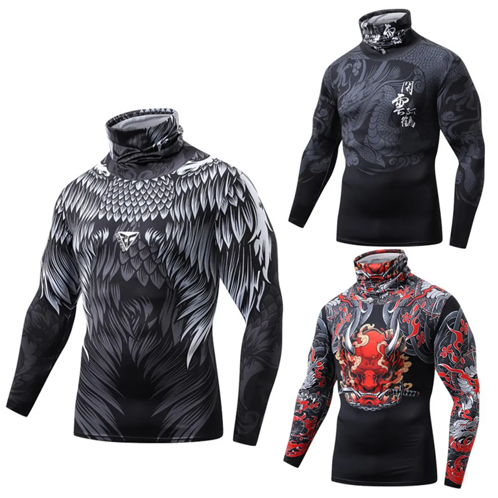 Men Running Long T Shirt Male Fitness Sport Basketball Football Gym Camping Hiking Riding Turtleneck Tee Jogging Clothes H3