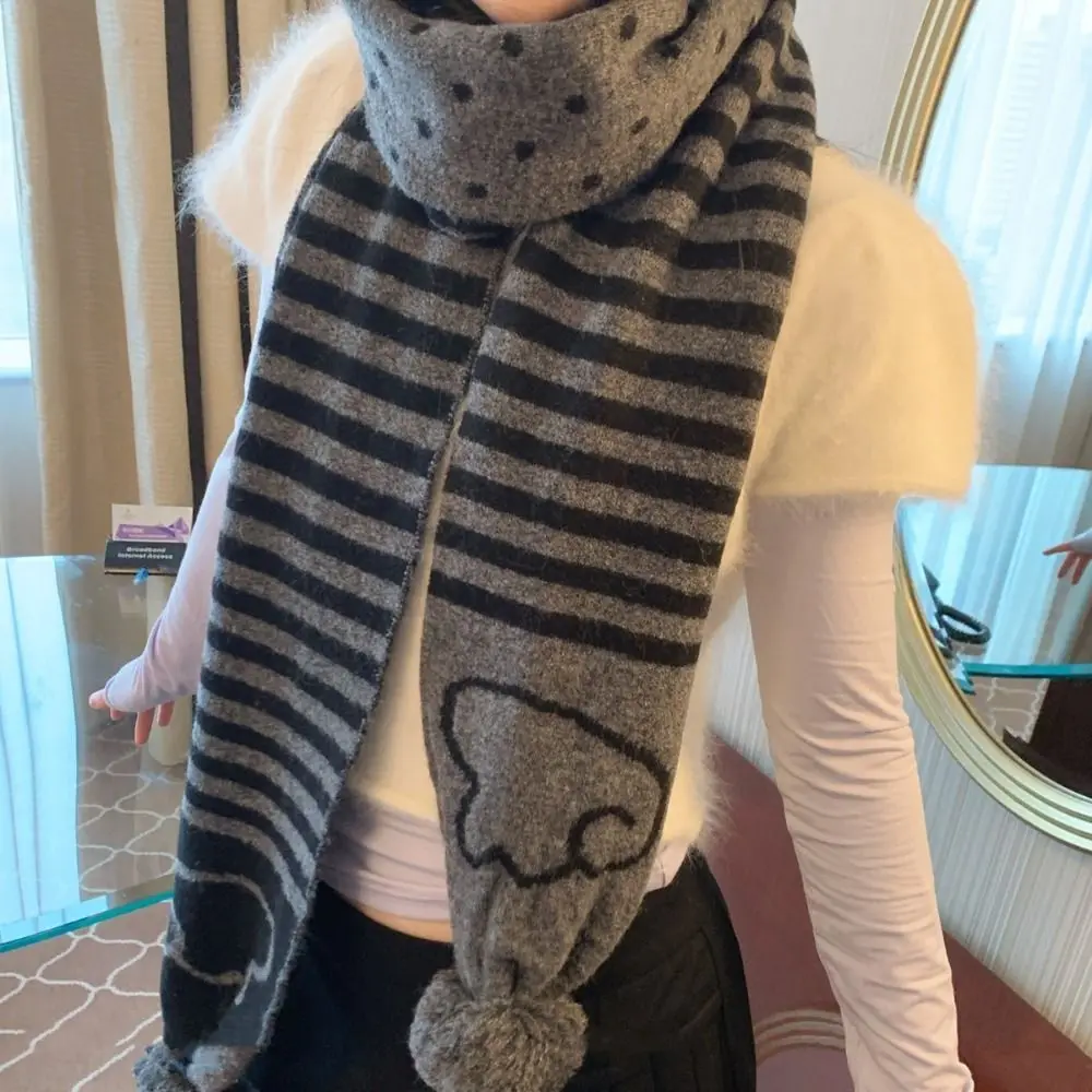 

Новый осенне-зимний вязаный шарф в горошек с узором в полоску, шейный платок, корейский Y2K, теплый подарок для шеи