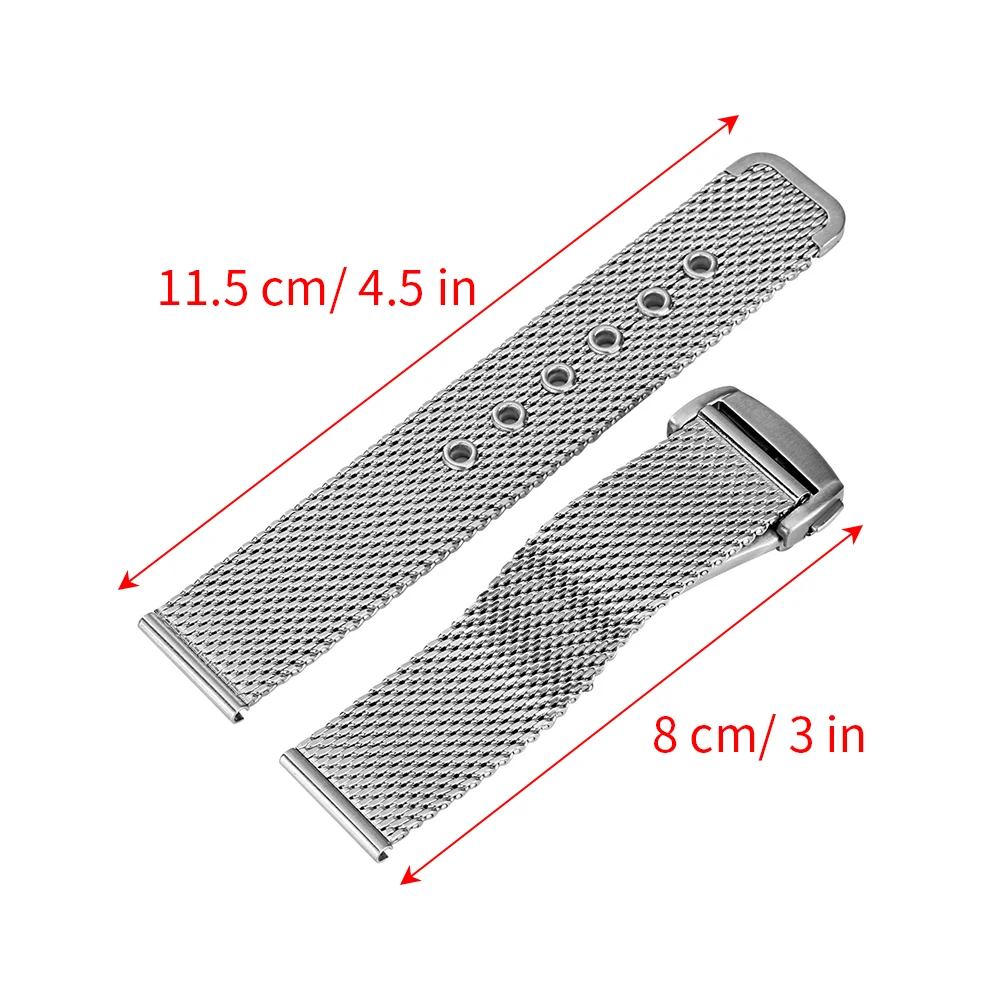 20Mm 22Mm Zilveren Mesh Armband Vouwsluiting Met Veiligheid Solid Link Mannen Vrouwen Roestvrij Stalen Band Horloge Band vervanging