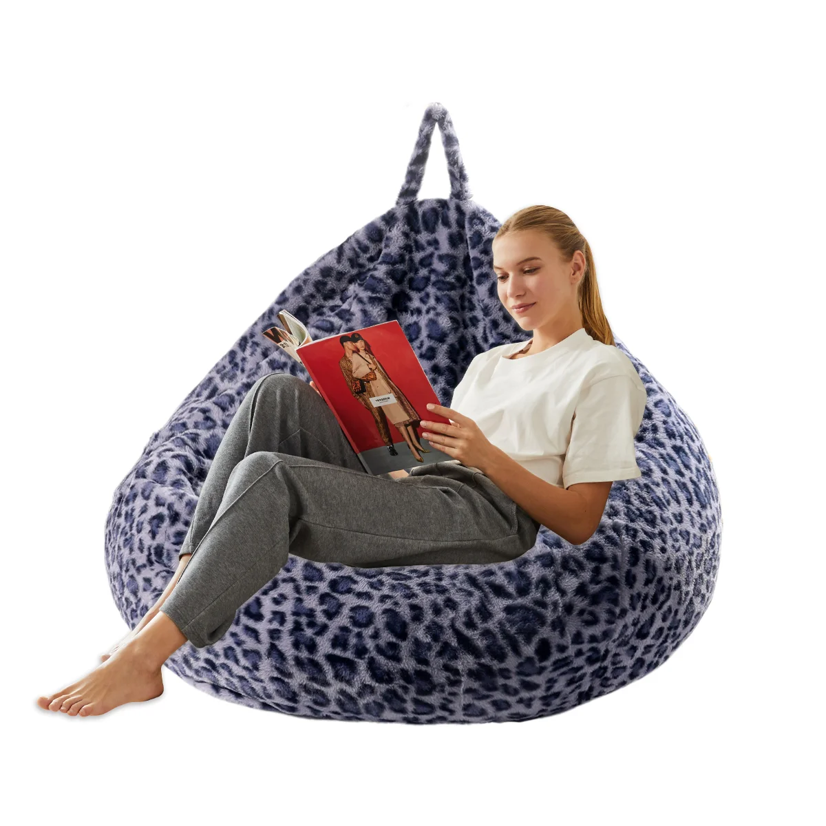 A Classic Leopard-Print Bean Bag Sofa Cover Without Filling, Portable Storage Bag, Multi-Purpose Bean Bag for Home and Outdoor Use