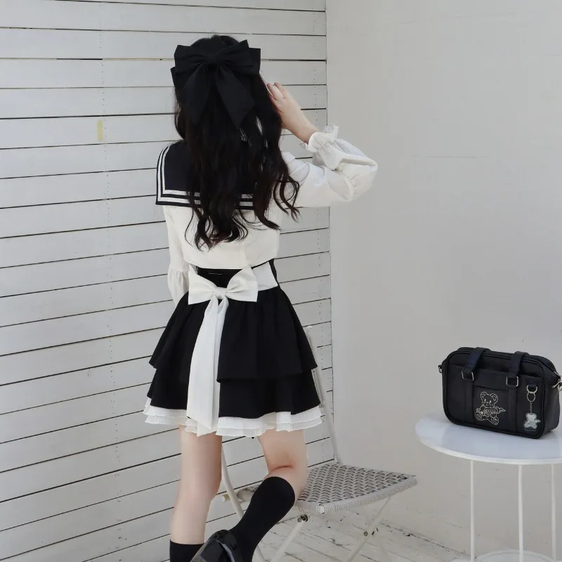 Sweet Lolita Style 2 Piece Skirt Set Women Kawaii Sailor Collar Shirts Slim Mini Skirts Female Korean Fashion JK Uniform Outfit