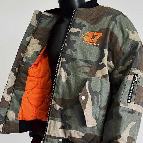 

American Sle Retro Camouflage Zipper Jaet Thiened Cotton Outerwear Men's Loose Fit Warm Youth Faion ort Sle