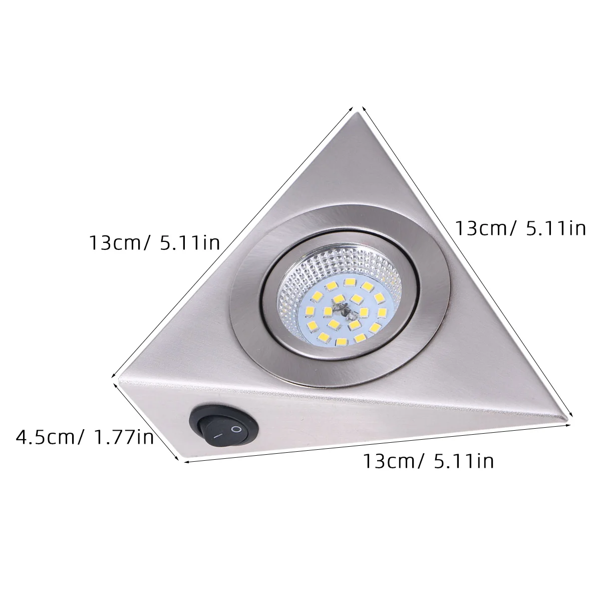Éclairage sous-meuble en acier inoxydable, Mini lampe triangulaire pour étagère Led, blanc brossé, pour cuisine, garde-robe, placard, affichage, 13x13cm