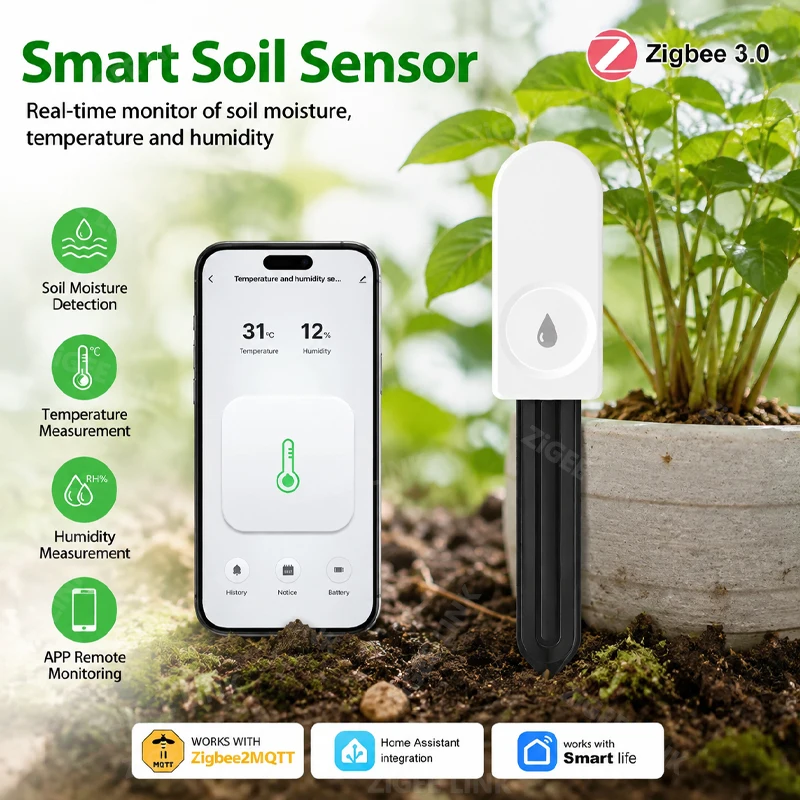 Smart Garden Home Assistant - Smart Zigbee 3.0 Plant Soil Moisture