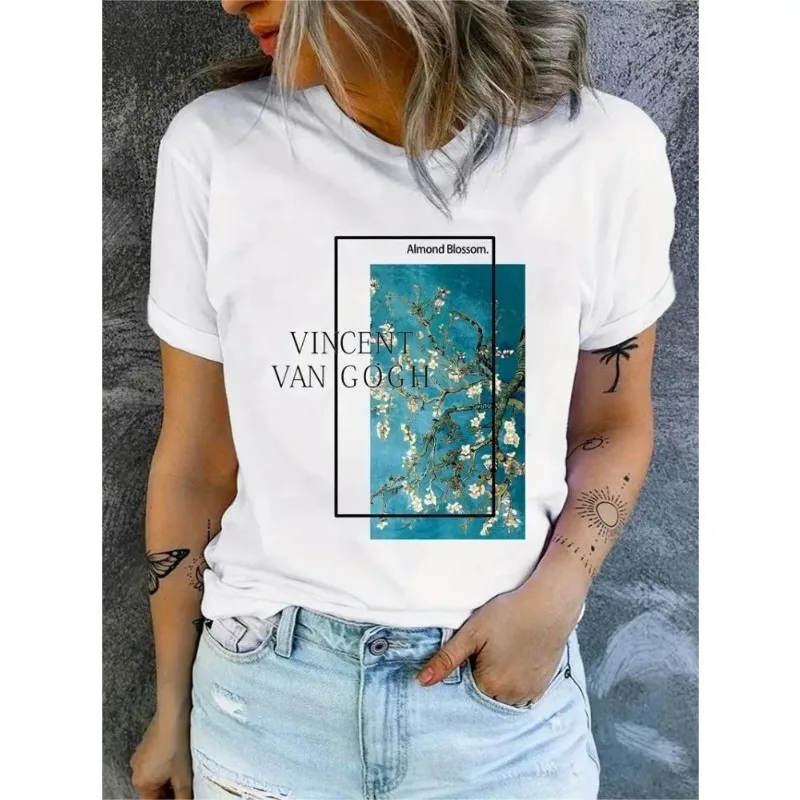 Van Gogh Printed O-Neck T Shirt Cotton Women's Casual T Shirt Ladies Oversized Clothing Only Loose Short Sleeve Pattern T Shirt