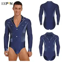Jersey de baile de Jazz latino para hombre, mono de leotardo, camisa, Top con diamantes de imitación brillantes, gimnasia, patinaje artístico, traje de salón Chacha