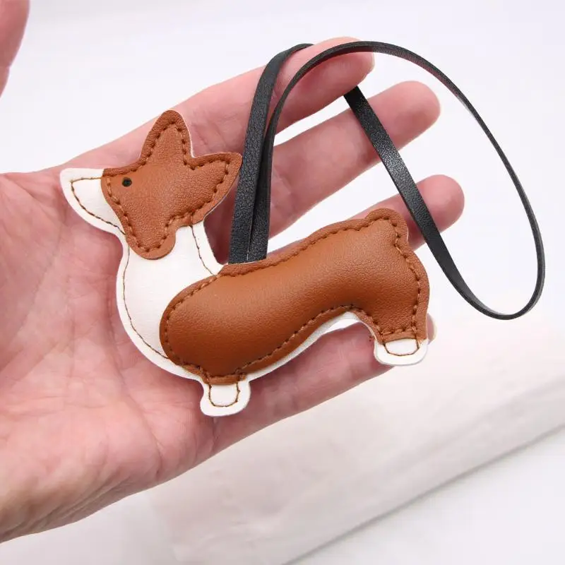 Adorable Corgi Shaped PU Bag Charm Exquisite Stitching Portable Bag Decor for Dog Fans Holiday Gifts