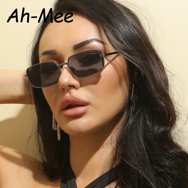 1/2 قطعة العصرية شعبية صغيرة مستطيل النظارات الشمسية النساء العلامة التجارية نظارات خمر المعادن الشرير متري نظارات شمسية ظلال UV400 للجنسين #4