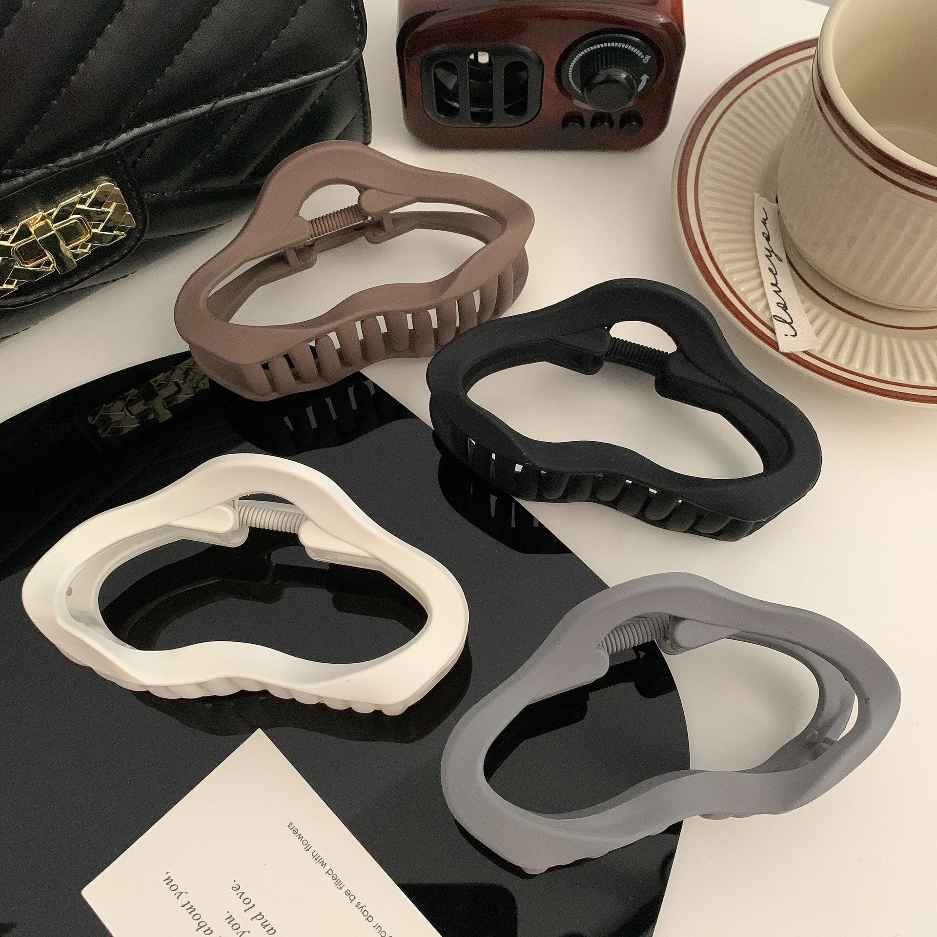 단색 기하학적 헤어 클로 포니테일 클립 모자, 여성용 패션 바레트 헤어 액세서리