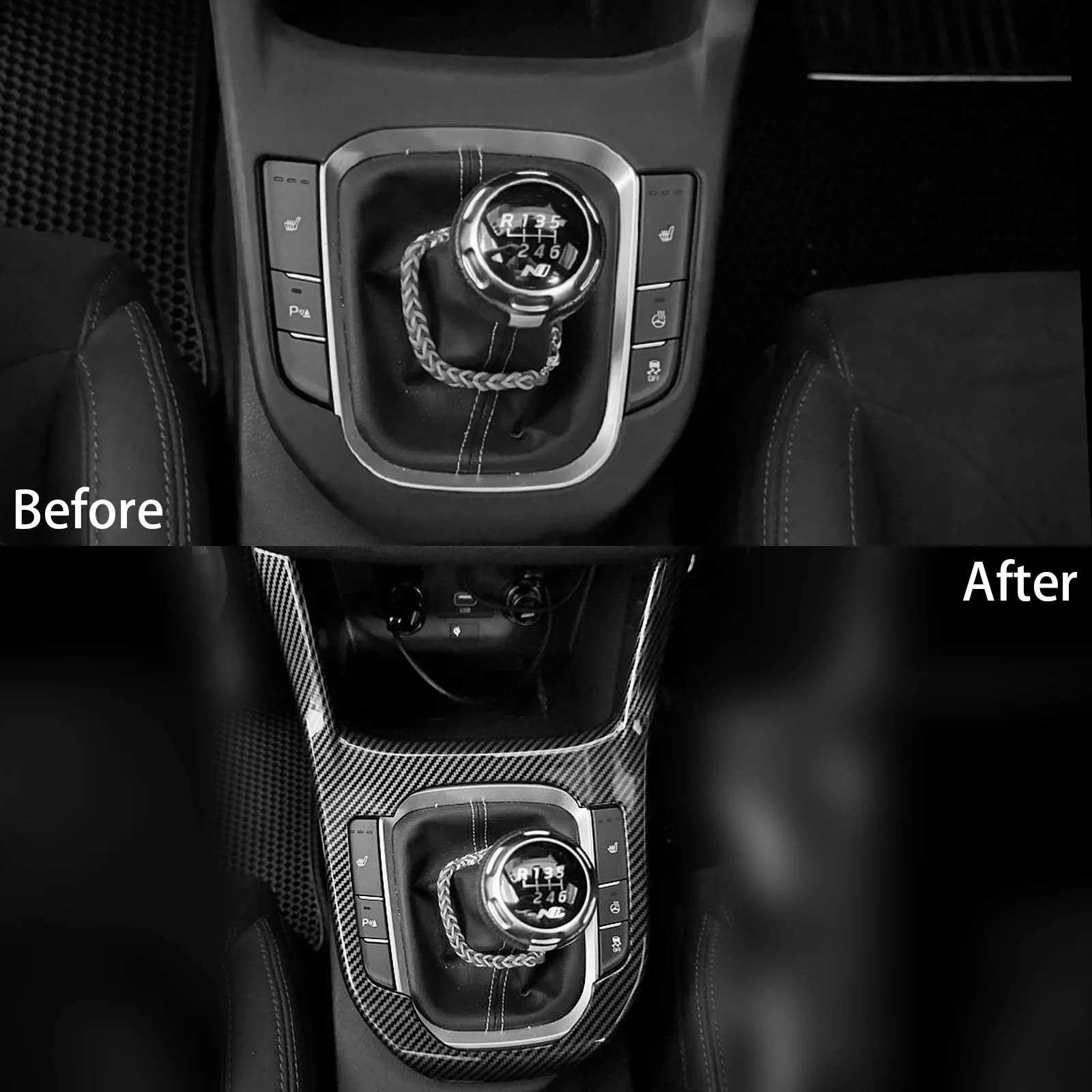 For Hyundai i30 N 2019-2023 Automatic / Manual Gear Shift Cover Interior Refit Accessories Carbon Fiber Style