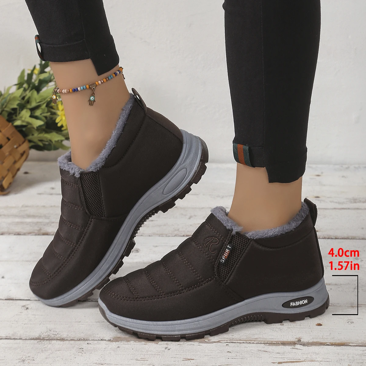 

Women's Fur Lined Waterproof Winter Ankle Boots, Slip-On Non-slip Warm Snow Booties Comfortable Shoes, Drop Shipping Supported