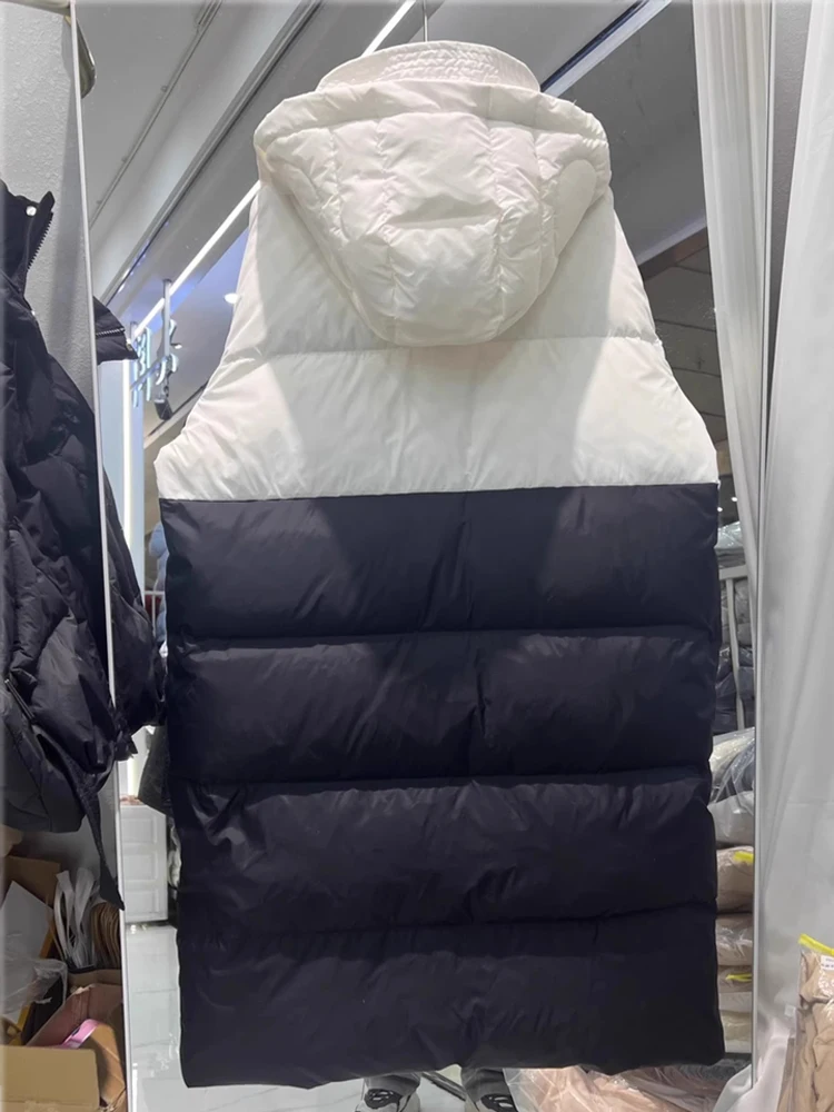 冬の新作フード付きダウンジャケット レディース ミディアム丈 膝丈 三段階厚手 ゆったり 多用途 ホワイトダックダウンジャケット