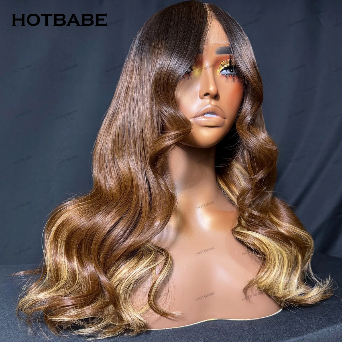 Pure Human Hair 1B/4/27 Color Body Wave 4x4 Closure Wig 13×6 Frontal Wig HD Transparent Lace Glueless Wig Highlight Hair HOTBABE