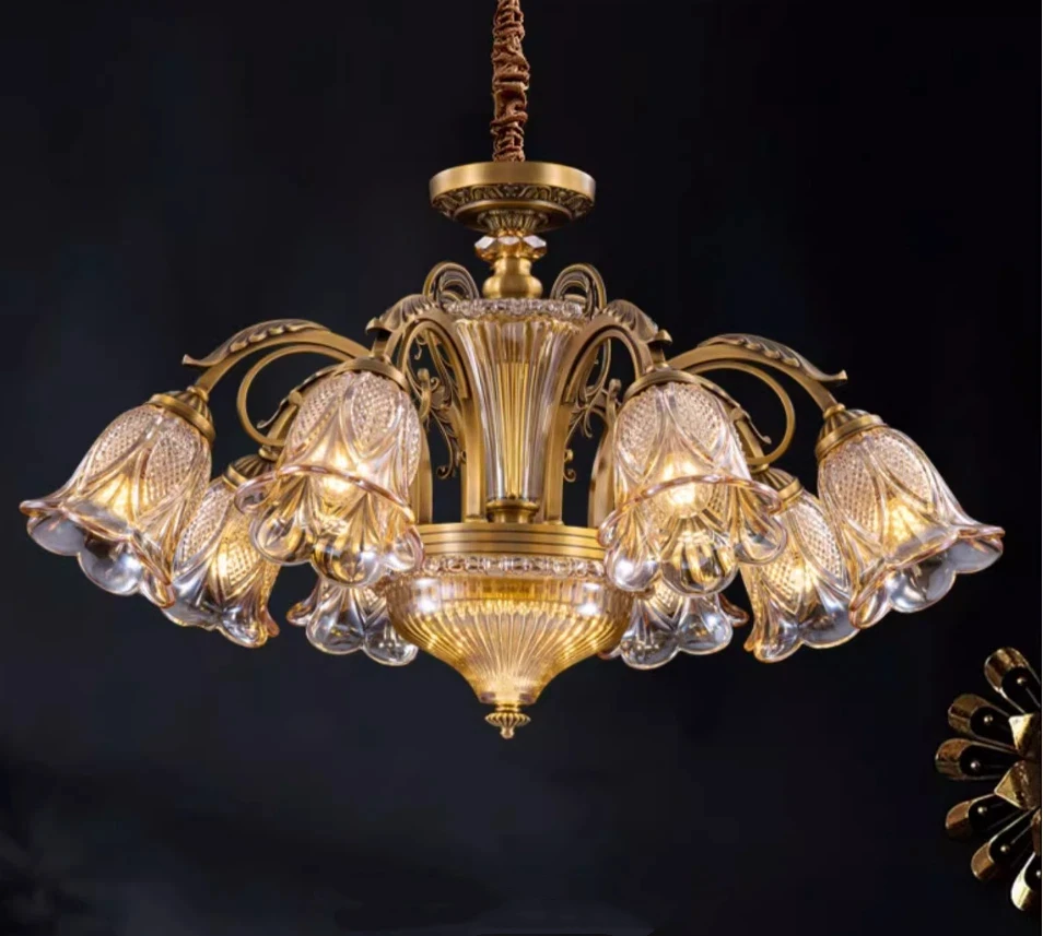 

European Copper Chandelier Fixtures D79cm H53cm 6lights Candle Copper Chandelier Pendant Lamp Living Room Restaurant Decoration