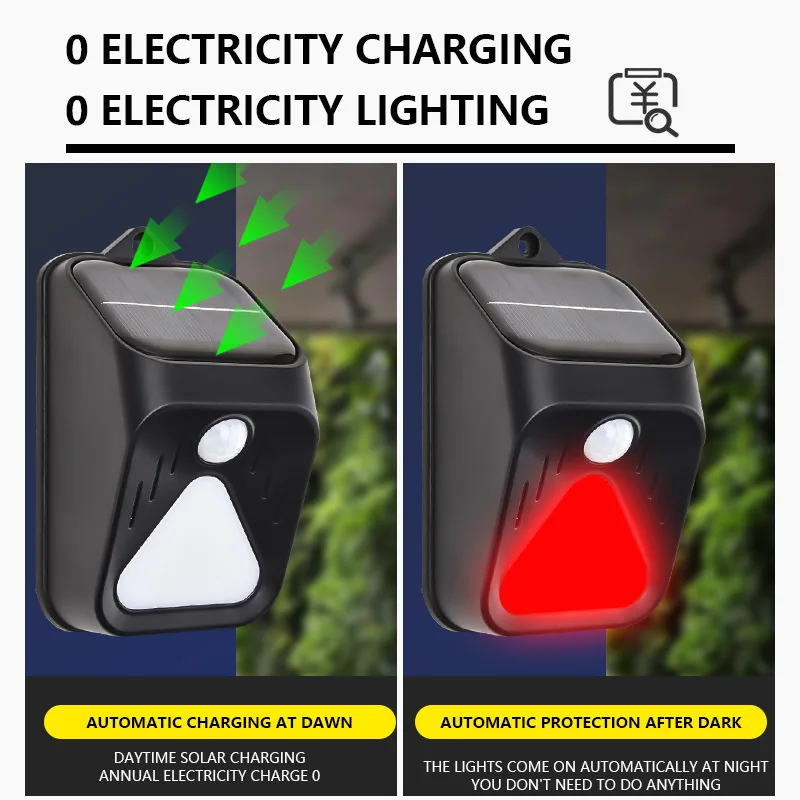 Solar Powered Waterproof Alarm Light Motion Sensor Detector Siren Alarm Pet Driven Animal For Outdoor Home Yard Outdoor Security