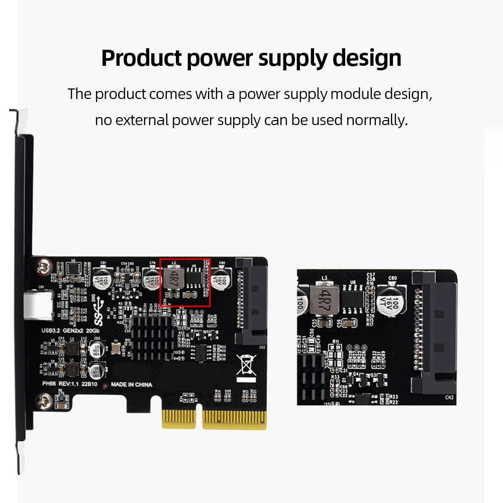 USB PCIE Card Type C PCI-Express To USB 3.2 Gen 2 Riser Card 20Gbps PCI Express X4/X8/X16 to Type C USB 3.2 Gen2 Expansion Card