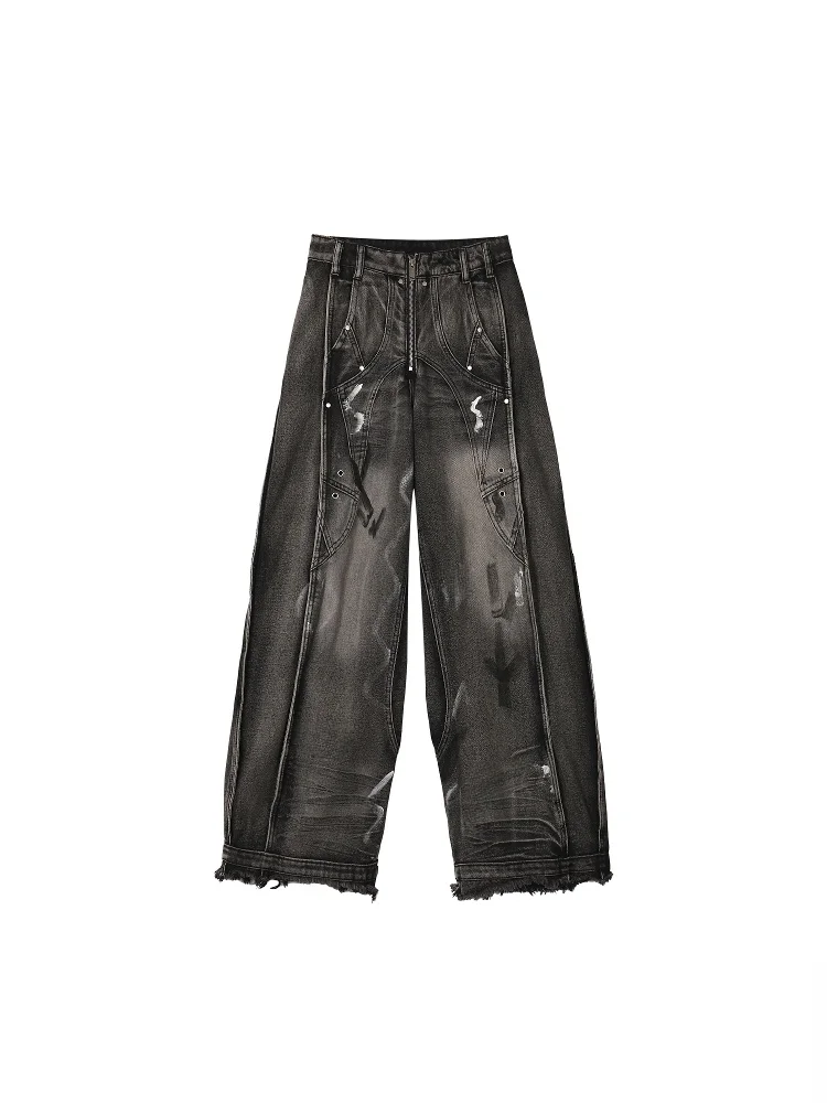 

Retro American fiti Distred Wide Leg Jeans Casual Loose Fit Straight Tube Jeans for Teenagers Youth Trendy Jeans