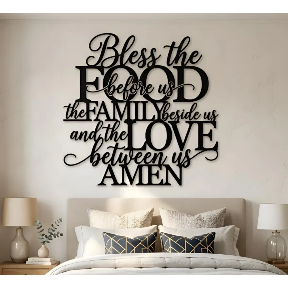 CIFBUY Iron Wall Art Bless The Food Before Us Waterproof Sculpture For Home Hanging Decor Faith Gift