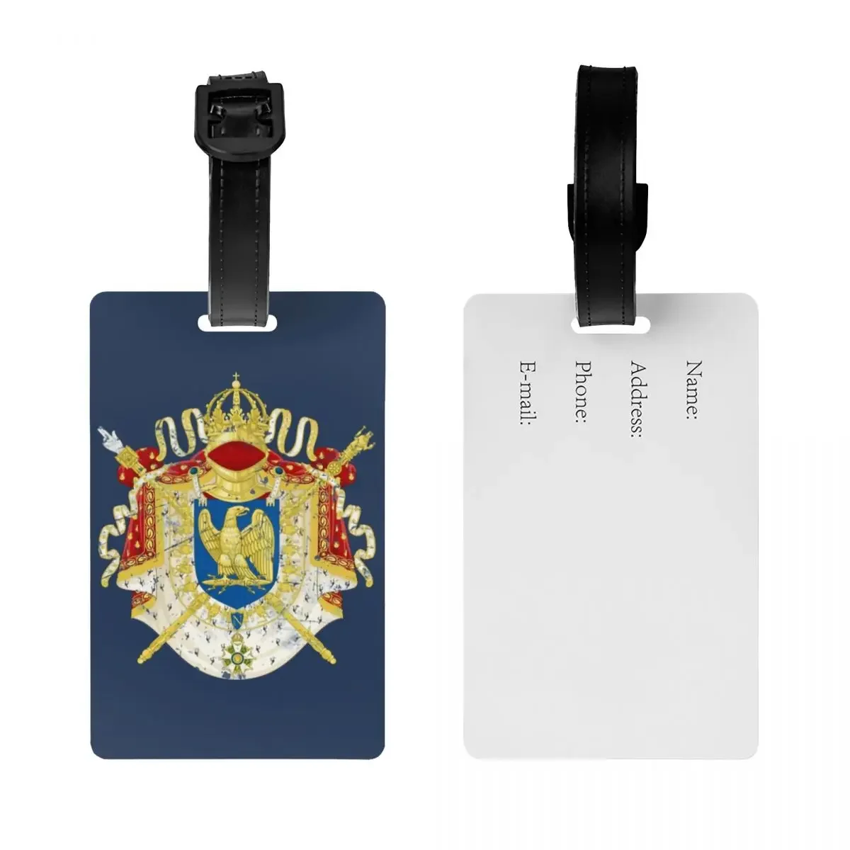 Custom French Empire Napoleon Luggage Tag With Name Card Coat Of Arms of France Privacy Cover ID Label for Travel Bag Suitcase