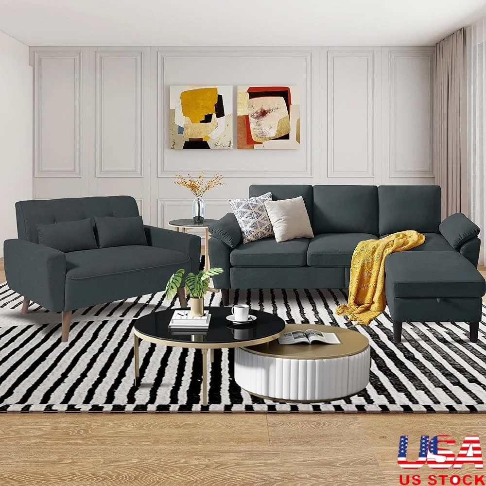 

Convertible Sectional Sofa Set L Shaped Couch Loveseat Sofa Reversible Chaise Comfortable Modern Design Durable Assembly Easy