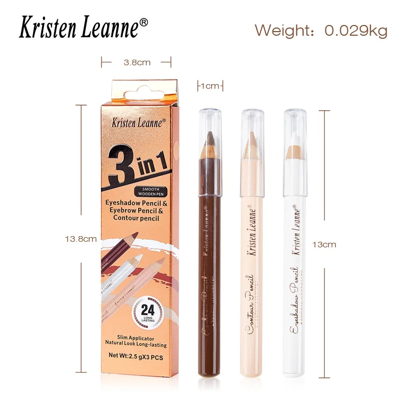 Lápiz de sombra de ojos 3 en 1, lápiz de cejas, juego de lápices de contorno, marrón, resistente al agua, maquillaje coreano de larga duración para mujer, tinte de cejas