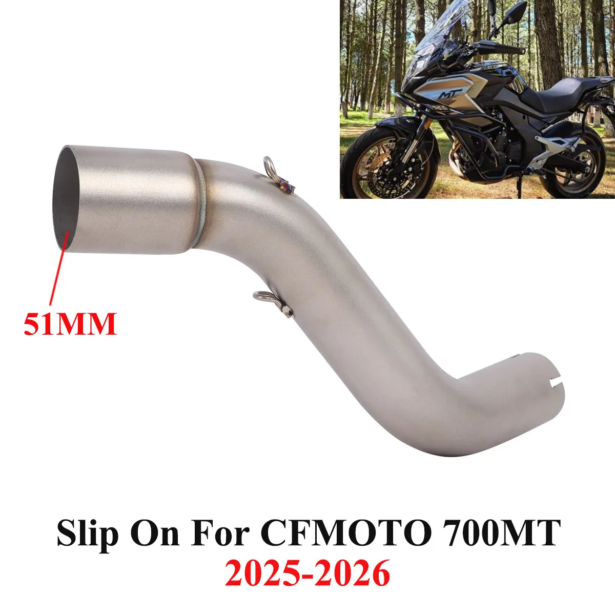 

Titanium Alloy Escape For CFMOTO 700MT 2025 2026 Motorcycle Exhaust Middle Link Pipe 51MM Muffler