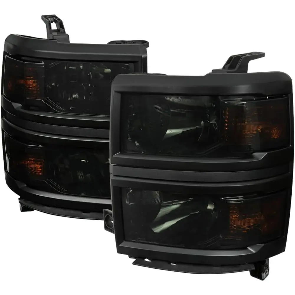 

Smoke Headlights with Black Trim Compatible with 2014-2015 Chevy Silverado 1500 Left + Right Pair Head Lights Lamp Assembly