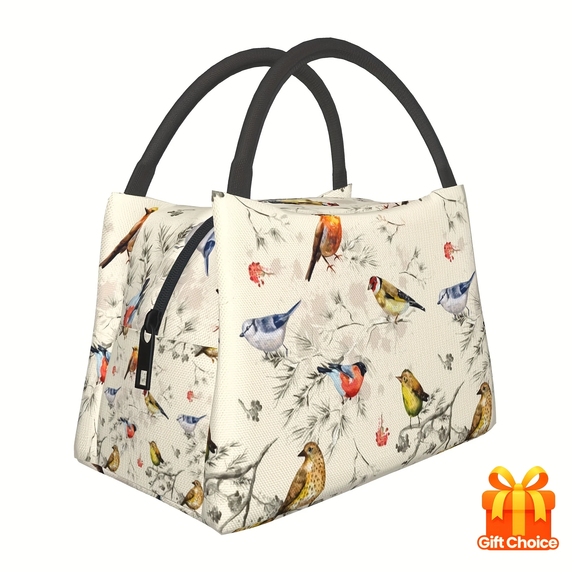 Watercolor Birds Print Lunch Bag Vintage Nature Pattern Insulated Cooler Bag Reusable Leakproof Tote Bag For Bird Lovers Work