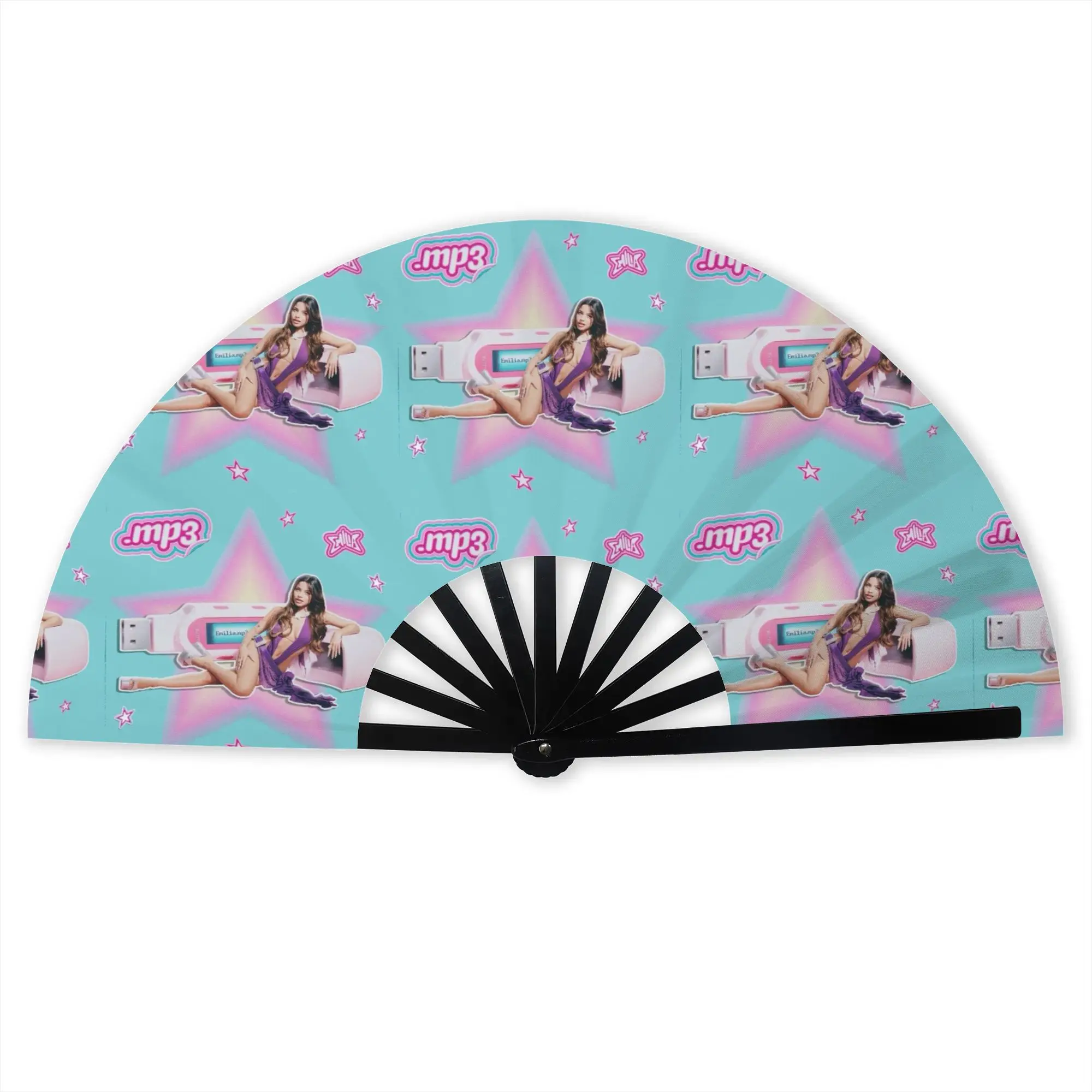 E-Emilia Mernes  Traditional Folding Fan Oriental Art  High-Quality Polyester Fans Gift Classic Decorative Hand Fan