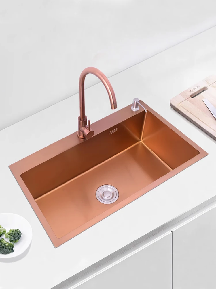 Hand-made kitchen sink 304 stainless steel sink under the table basin large single tank thickening.