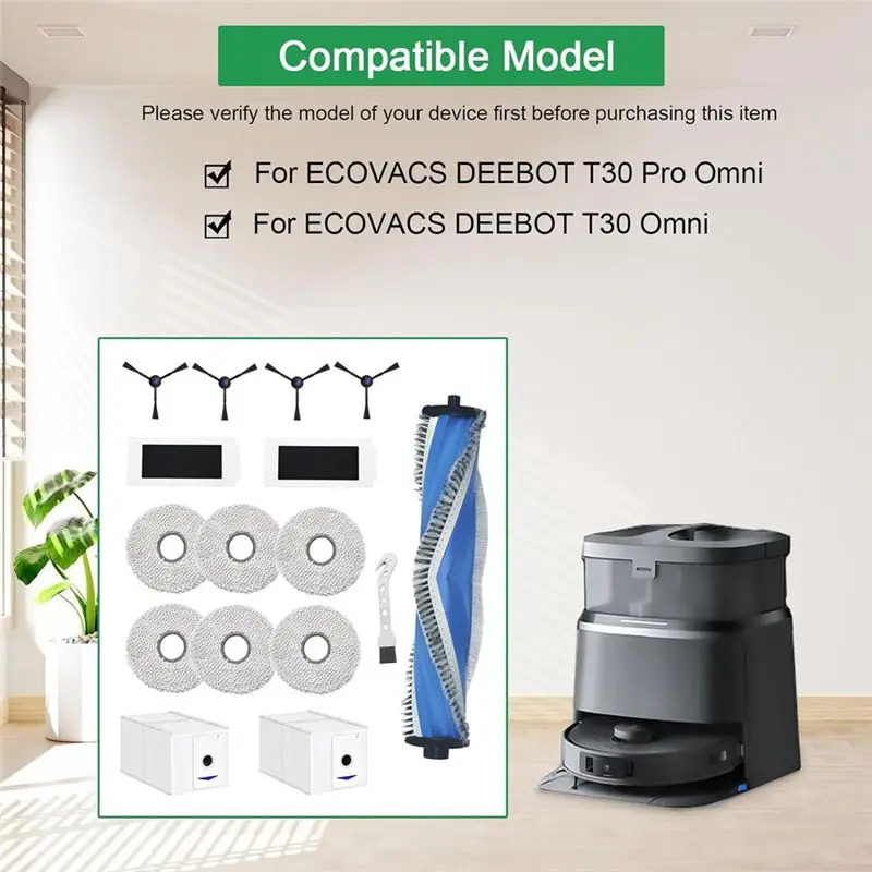 [A92P!】 For ECOVACS DEEBOT T30 Pro Omni / T30 Omni Main Side Brush Hepa Filter Mop Cloth Dust Bags Accessories