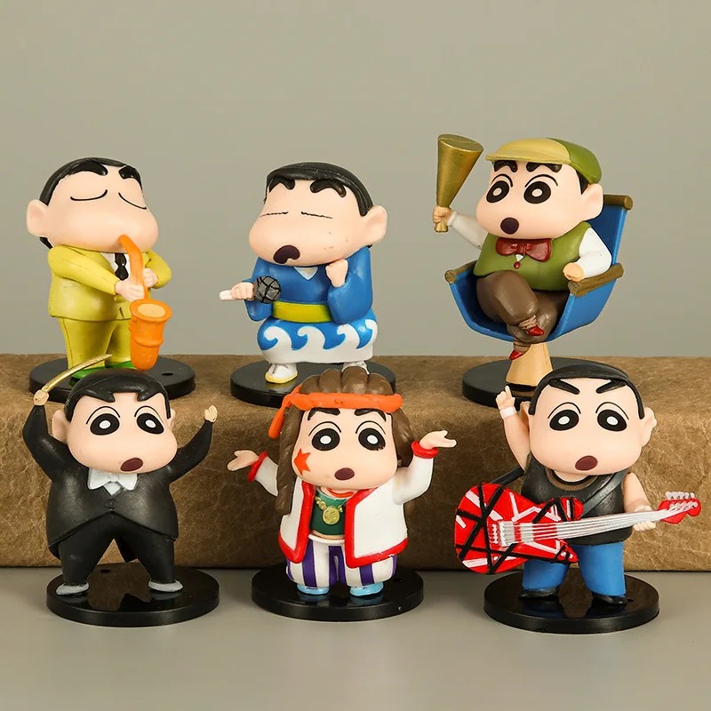 

Новинка, мультяшный персонаж, 6 шт., Artist Crayon Shin-chan создает аниме, музыкант, создания мультяшных персонажей, статуэтка, игрушечное украшение