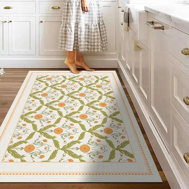 Kitchen Floor Mats American-style Floral Decorate Scrubable PVC Waterproof Carpet Oil-proof Scratch-resistant Rug Ковер Tapis 러그