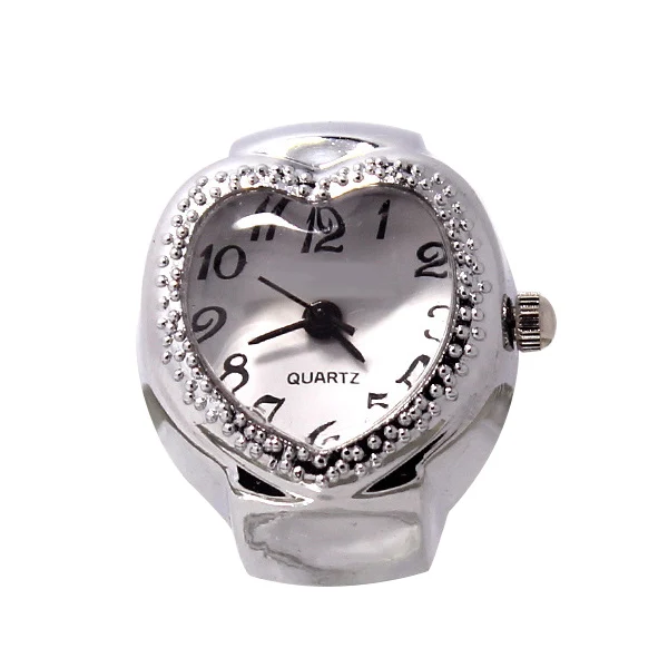 Fashion Women Peach Heart Wrist watch Ring with delicate watch dial  Adjustable Rings Quartz Watch for Women Festival gifts