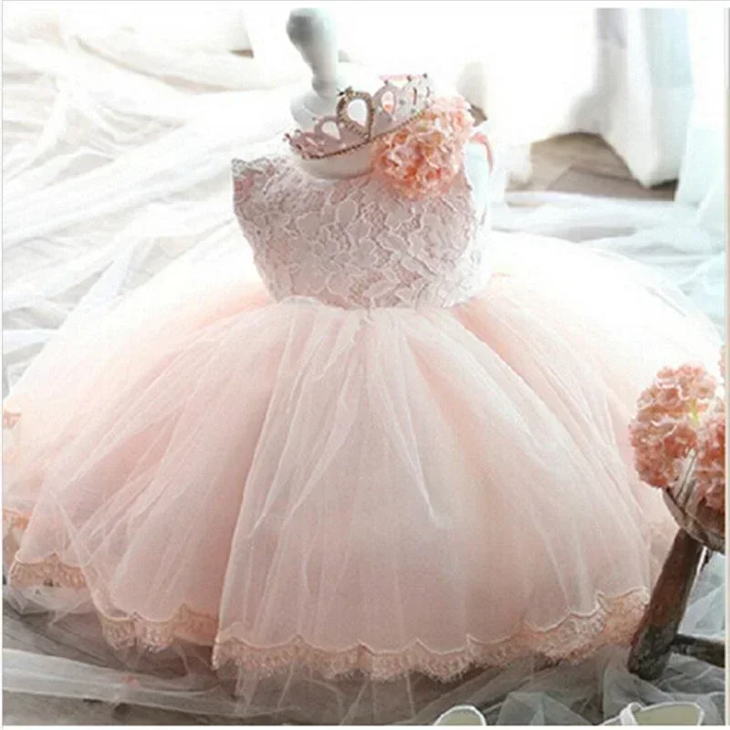 Baby Girl Dress 1st Birthday Party Dresses 2024 Toddler Kids Flower Princess Gown 0-2Y Newborn Infant White Christening Clothing