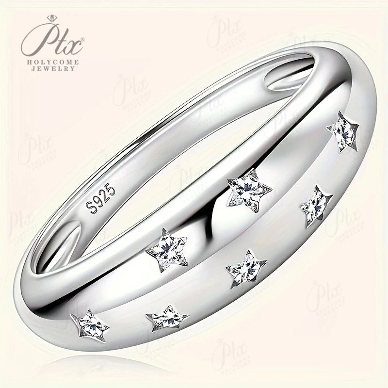 

Кольцо со звездой, кольцо из стерлингового серебра 925 пробы с ослепительным муассанитом, унисекс, подходит для обручальных украшений, подарков на Рождество и годовщину